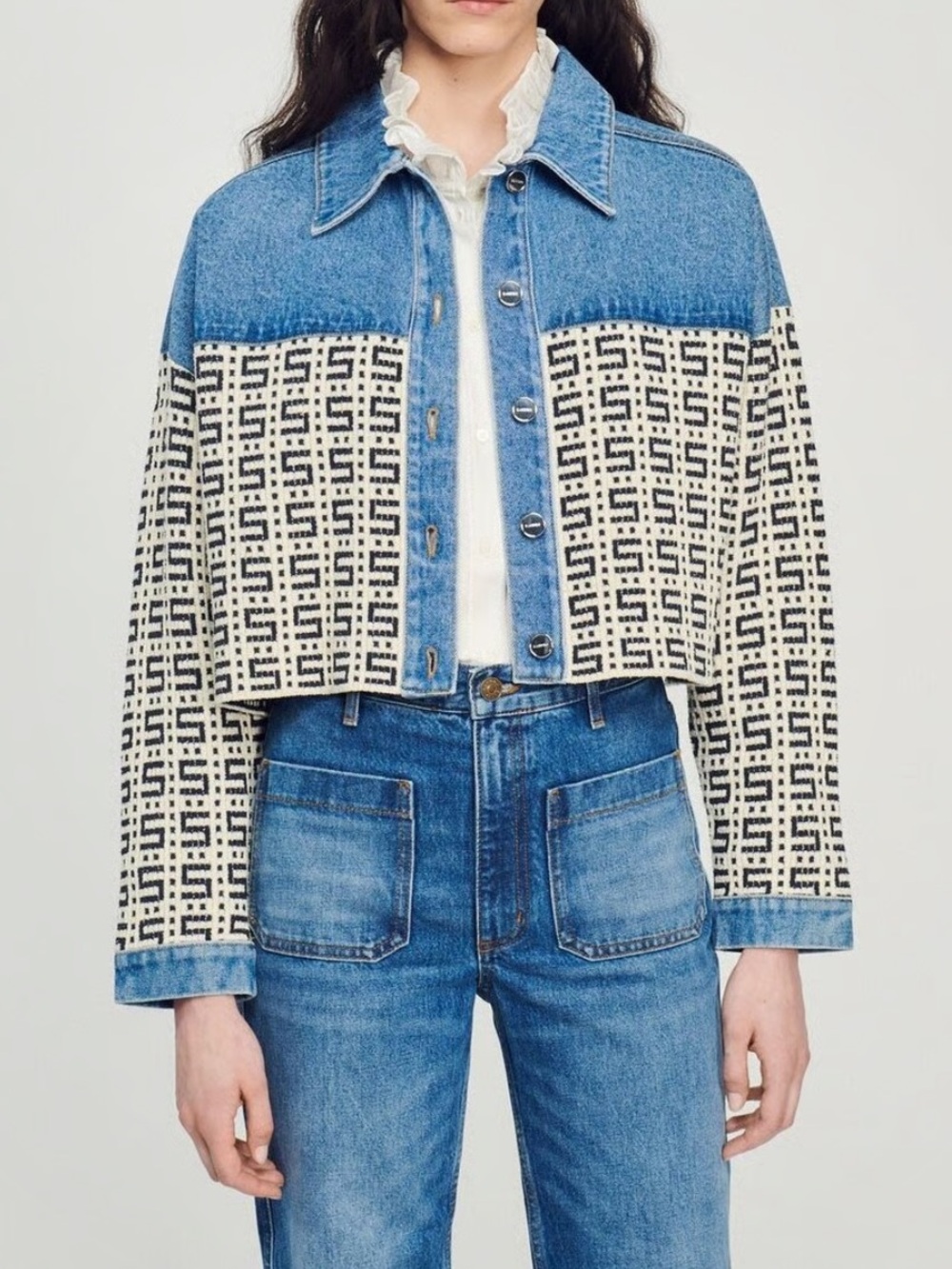 Sandro Cropped Denim Coatigan | Size 0